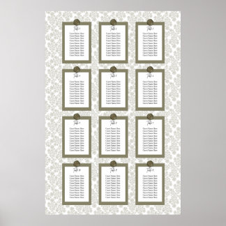 Green Elegant Floral Toile Seating Chart Poster