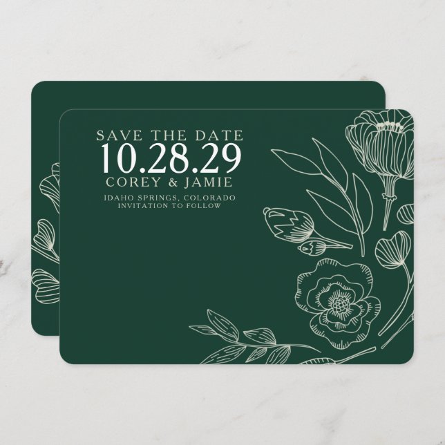 Green Elegant Floral Wedding Save The Date (Front/Back)