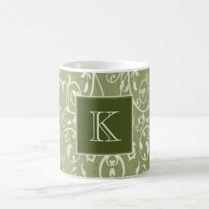 Green Elegant Flourish Monogram Mug