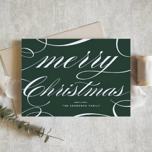 Green Elegant Flourish Script Merry Christmas Holiday Card