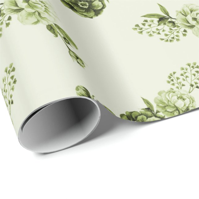 Green | Elegant Flowers Wrapping Paper (Roll Corner)