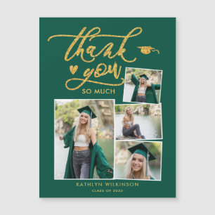 Green Elegant Gold 4 Photo Graduation Thank You
