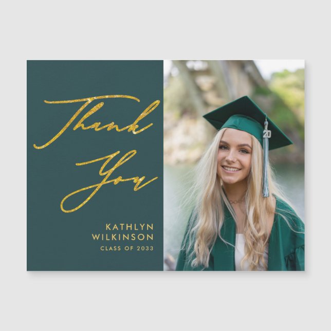 Green Elegant Gold Script Graduation Thank You (Front)
