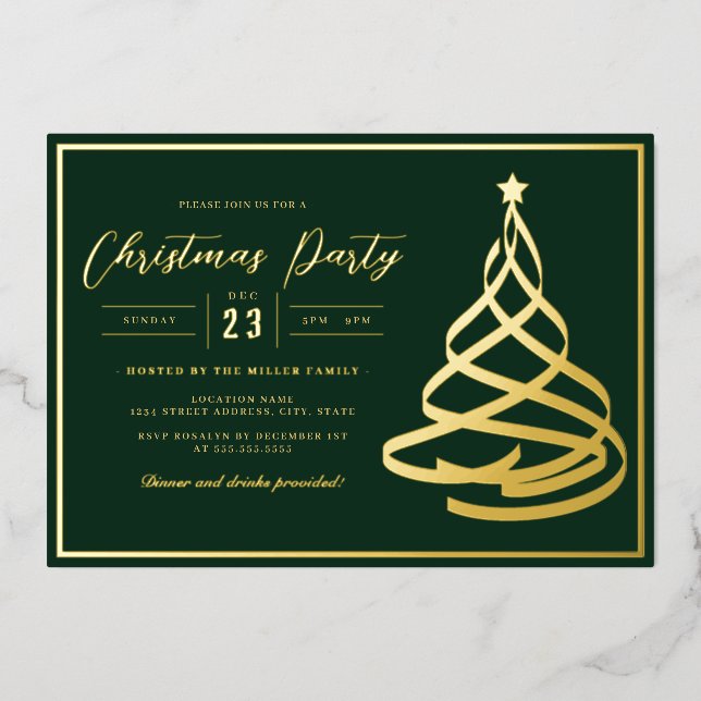 Green Elegant Gold Tree Christmas Party (Front)