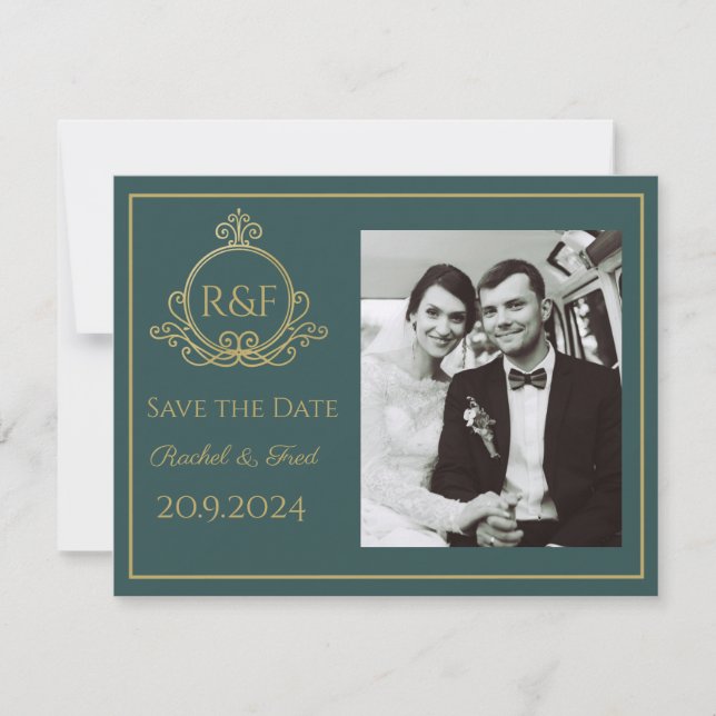 Green Elegant Golden Calligraphy Save the Date (Front)