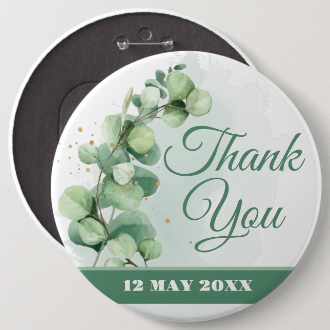 Green Elegant greenery memorial thank you buttons (Front & Back)