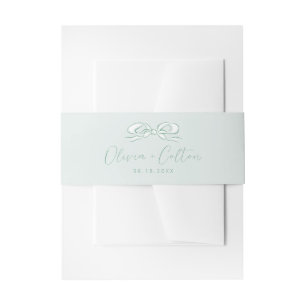 Green Elegant Hand Drawn Bow Wedding Invitation Belly Band