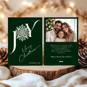 Green Elegant Joy Photo Christmas Holiday Card
