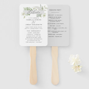 Green elegant modern botanical script wedding hand fan
