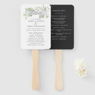 Green elegant modern botanical script wedding hand fan
