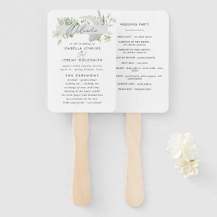 Green elegant modern botanical script wedding hand hand fan