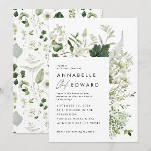 Green elegant modern botanical script wedding invi invitation