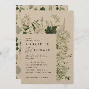 Green elegant modern botanical script wedding invitation