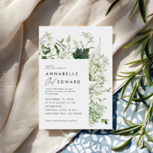 Green elegant modern botanical script wedding invitation