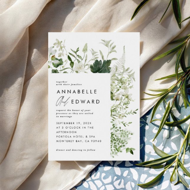 Green elegant modern botanical script wedding invitation (Creator Uploaded)