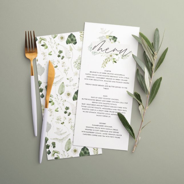 Green elegant modern botanical script wedding menu (Creator Uploaded)