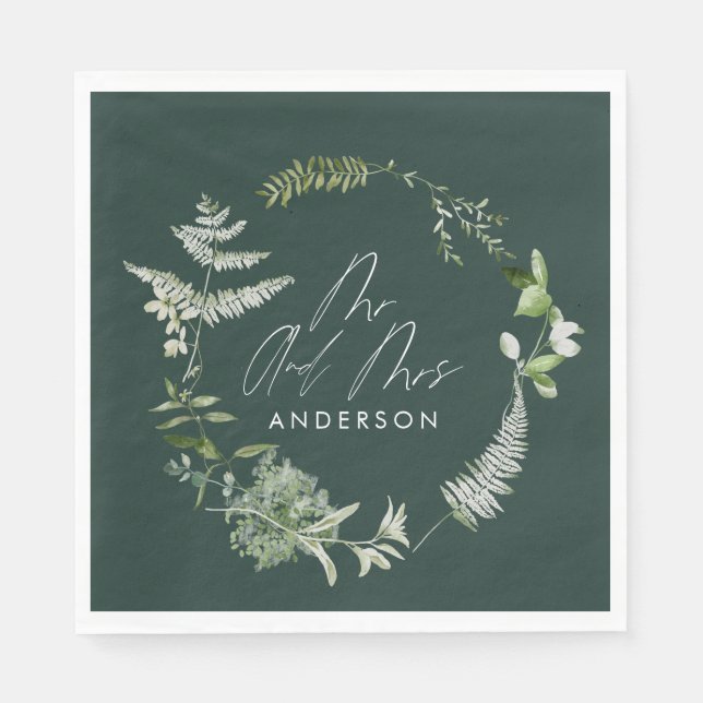 Green elegant modern botanical script wedding napk napkin (Front)