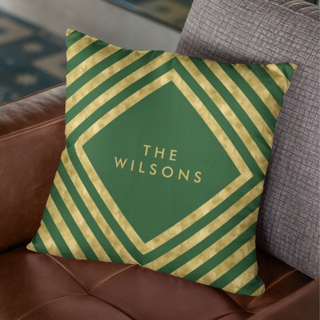 Green Elegant Name Geometric Square Lines Pattern Cushion (Creator Uploaded)