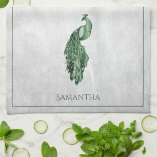 Green Elegant Peacock Kitchen Towel