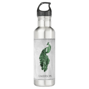 Green Elegant Peacock Personalised 710 Ml Water Bottle