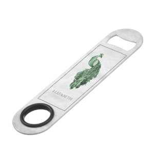 Green Elegant Peacock Personalised Bar Key