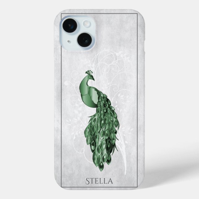 Green Elegant Peacock Personalised Case-Mate iPhone Case (Back)