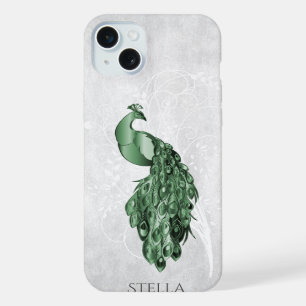 Green Elegant Peacock Personalised iPhone 15 Plus Case