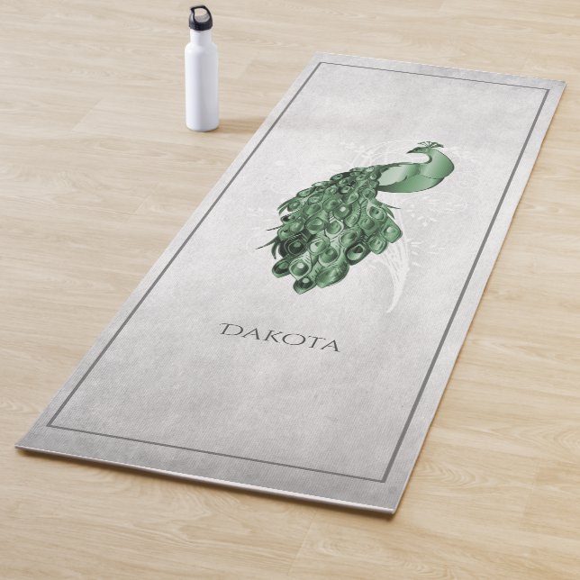 Green Elegant Peacock Yoga Mat (In Situ)