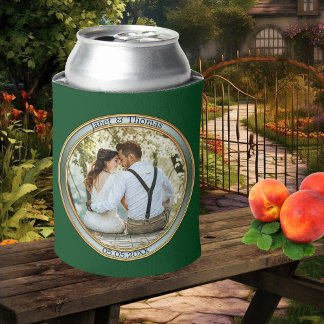 Green Elegant Photo Wedding Can Cooler