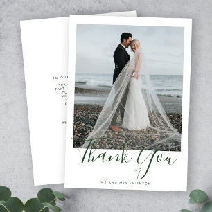 Green Elegant Photo Wedding Thank You Card