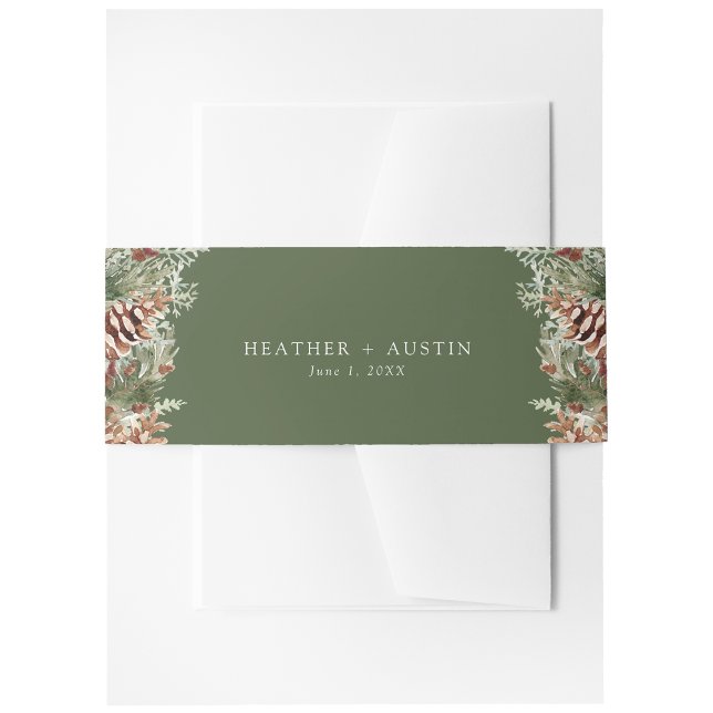 Green Elegant Pine Invitation Belly Band (Sage Green Elegant Pine Forest Invitation Belly Band by Painted Paperie
)