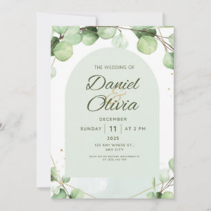 Green elegant rustic modern wedding   invitation