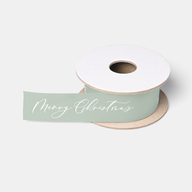 green elegant script Christmas personalised rustic Satin Ribbon (Spool)