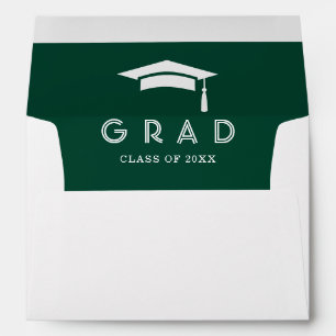 Green Elegant Script Graduation Cap Invitation Envelope