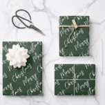 Green Elegant Script Merry Christmas Wrapping Paper Sheet<br><div class="desc">Elegant green Christmas wrapping paper sheets with a holiday greeting in a modern script font.</div>