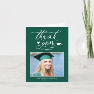 Green Elegant Script Minimalist Photo Graduation Thank You Card