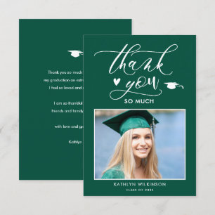 Green Elegant Script Minimalist Photo Graduation Thank You Card