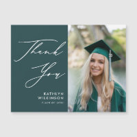 Green Elegant Script Photo Graduation Thank You