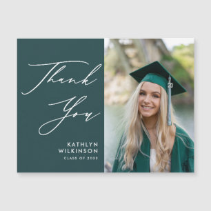 Green Elegant Script Photo Graduation Thank You