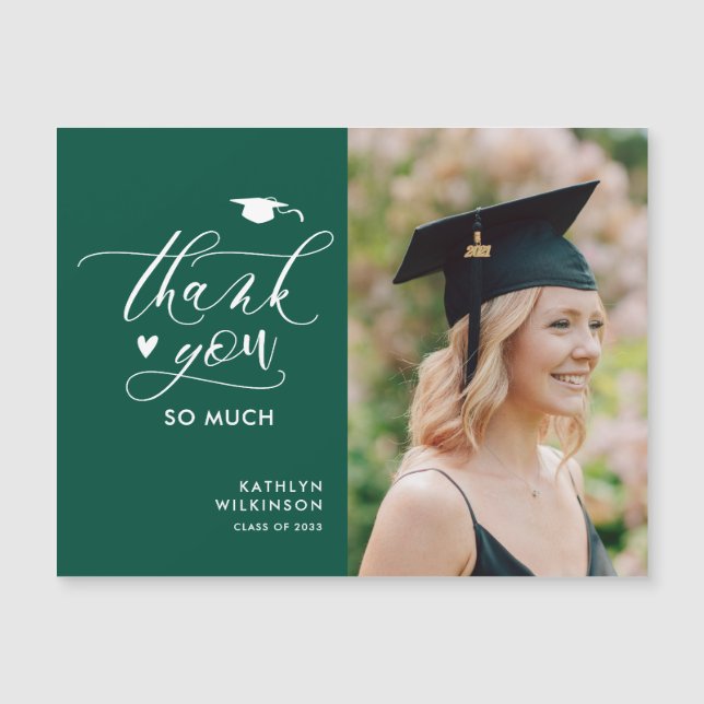 Green Elegant Script Simple Graduation Thank You (Front)
