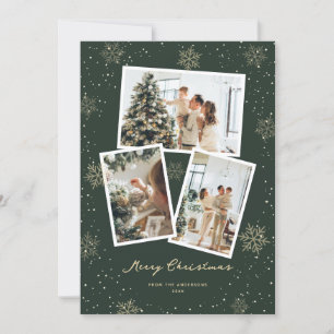 Green Elegant Snowflake Photo Christmas Card