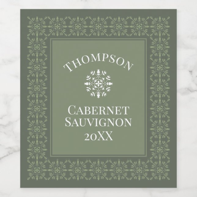 Green Elegant Snowflakes Modern Winter Wine Label (Single Label)