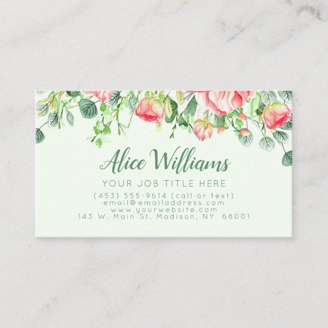Green Elegant Spring Floral Business Card (Front)