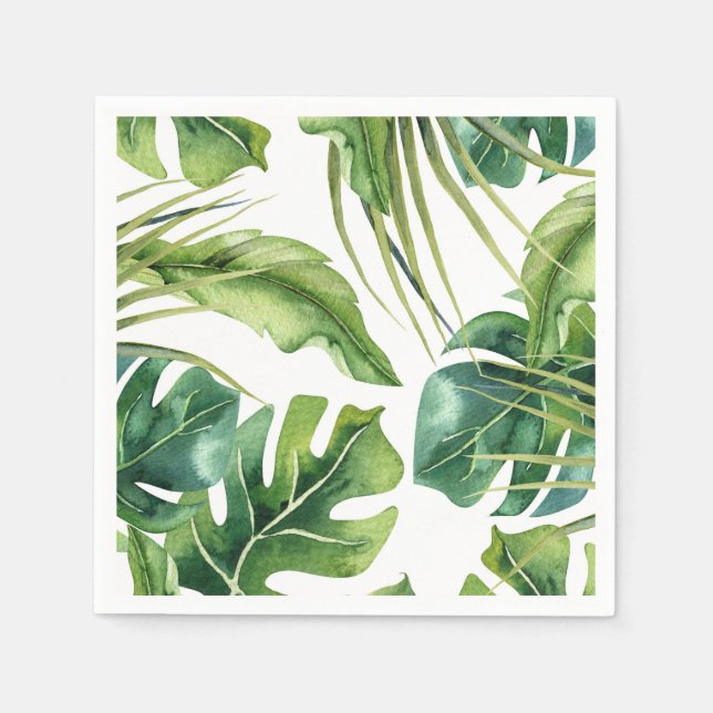 Green Elegant Tropical Summer Palm Leaves Wedding Napkin (Front)