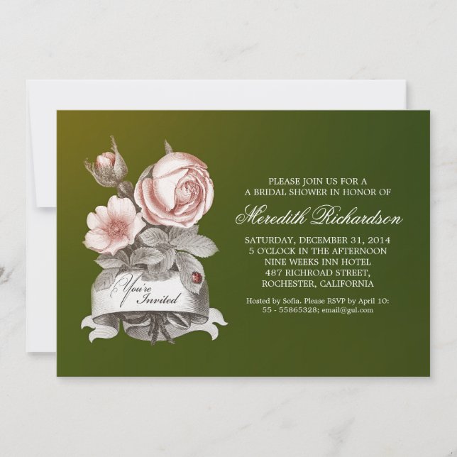 green elegant vintage bridal shower invitation (Front)