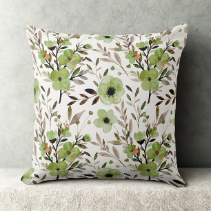 Green Elegant vintage wildflowers floral pattern  Cushion