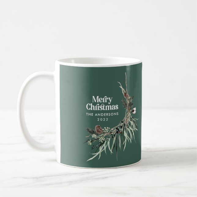 Green elegant watercolor botanical Christmas chic Coffee Mug (Left)