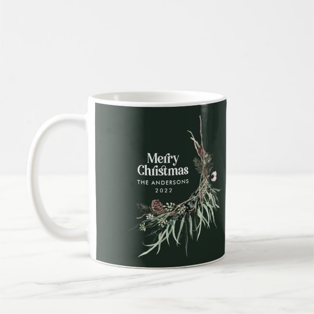 Green elegant watercolor botanical Christmas chic  Coffee Mug (Left)