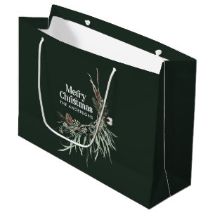 Green elegant watercolor botanical Christmas Large Gift Bag