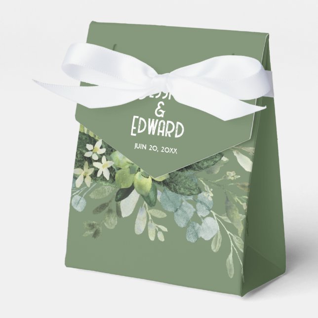 Green Elegant Watercolor Floral Minimal Favour Box (Front Side)